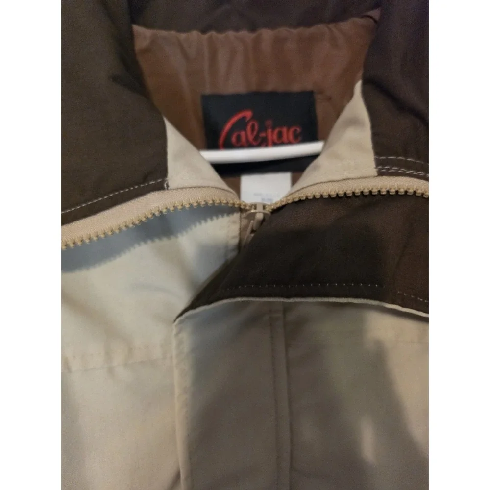 Vintage Cal-Jac Jacket Mens L 44 Tan Brown Bomber Made USA 70s 80s Retro